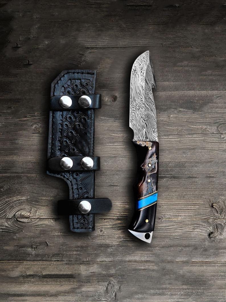 Viking DAMASCUS HUNTING KNIFE With camel Bone Handle Gift For Father Wedding Gift Bowie Knife Birthday Gift Anniversary Gift Camping knife