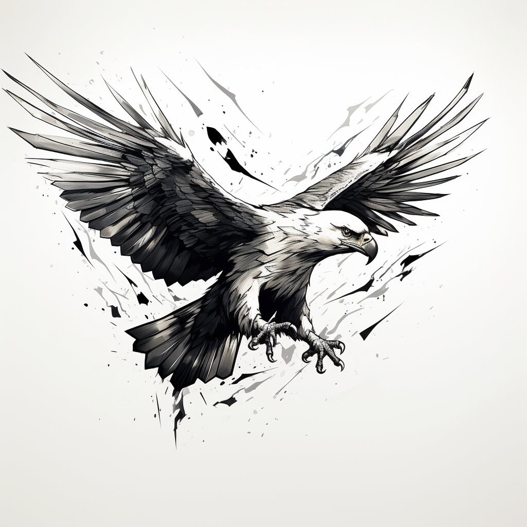 Flying Eagle Tattoo Design Black and White Animal Tattoo Digital Art - Etsy