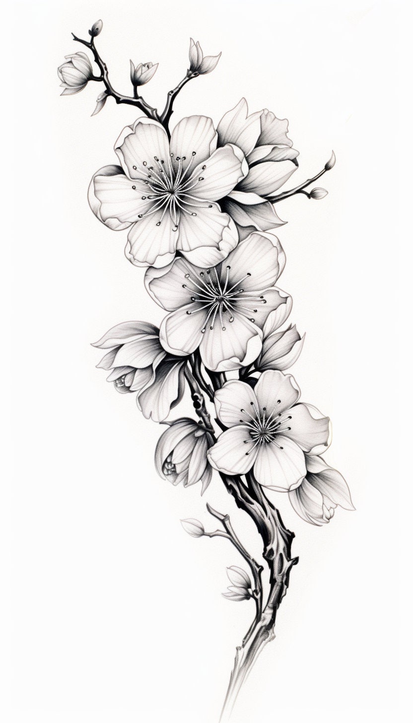 Cherry Blossom Black And White Tattoo