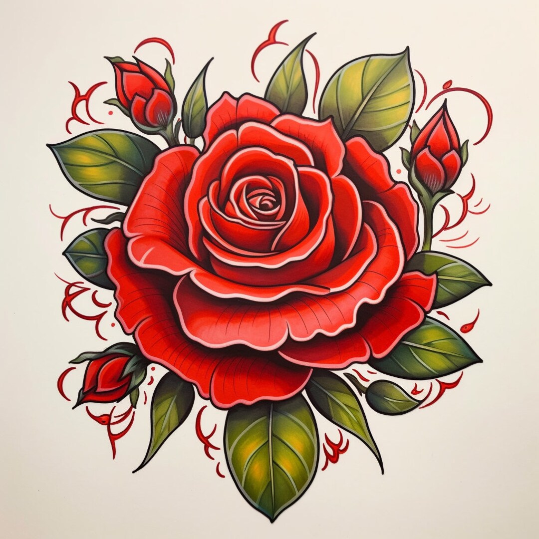 June Birth Flower Tattoo Colorful Geometric Rose Artistry Etsy