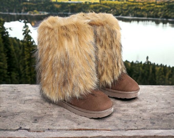 Faux Fox Fur Boots - Warme laarzen, Vegan Fox Fur Boots, harige snowboots, harige laarzen voor haar, dameslaarzen, pluizige Y2K laarzen, cadeau voor haar