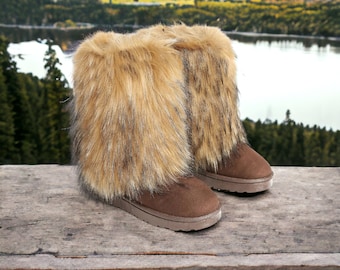 Faux Fox Fur Boots - Warme laarzen, Vegan Fox Fur Boots, harige snowboots, harige laarzen voor haar, dameslaarzen, pluizige Y2K laarzen, cadeau voor haar