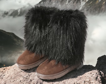 Faux Fox Fur Boots - Fluffy Y2K Boots, Warm Boots, Vegan Fox Fur Boots, Furry Snow Boots, Furry Boots for Her, Women Boots, Gift for Her