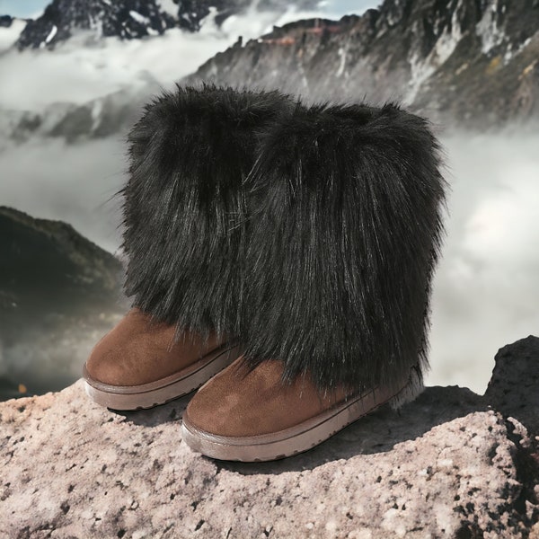 Faux Fox Fur Boots - Fluffy Y2K Boots, Warm Boots, Vegan Fox Fur Boots, Furry Snow Boots, Furry Boots for Her, Women Boots, Gift for Her