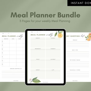 Orange Garden Meal Planner Bundle Digital, Printable Meal Planners and Grocery Lists A4 and US Letter Size image 1