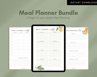 Orange Garden Meal Planner Bundle - Digital, Printable Meal Planners and Grocery Lists - A4 and US Letter Size