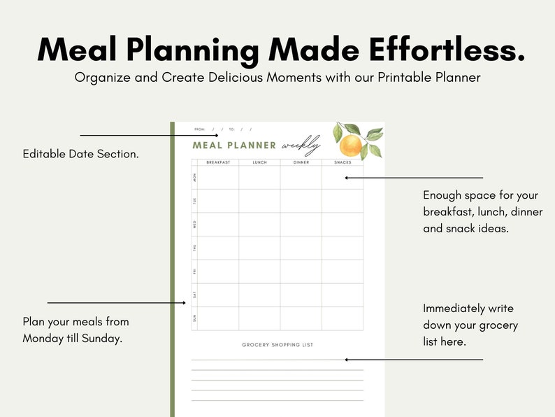 Orange Garden Meal Planner Bundle Digital, Printable Meal Planners and Grocery Lists A4 and US Letter Size image 2
