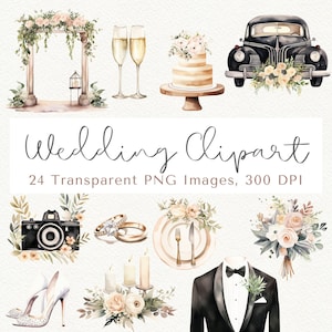 Calendrier des cliparts mariage, aquarelle mariage clipart, PNG mariage, clipart jour du mariage, des cliparts mariage éléments, clipart gâteau de mariage