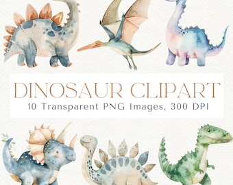 Watercolor Dinosaur Clipart, Dino PNG Images (Digital Download)