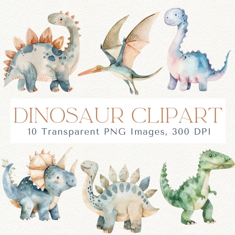 Watercolor Dinosaur Clipart, Dino PNG Images (digital Download) - Etsy