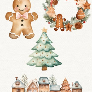 Watercolor Gingerbread Clipart: Christmas Cookie PNG Images (Commercial Use) image 4