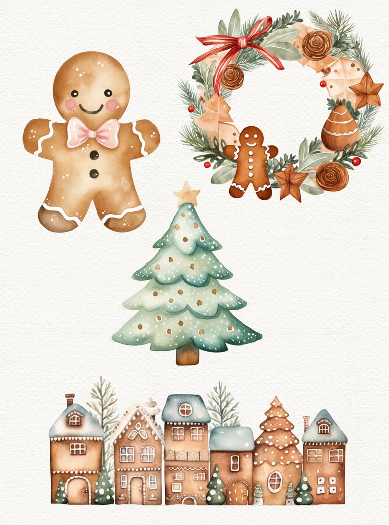 Watercolor Gingerbread Clipart: Christmas Cookie PNG Images (Commercial Use) image 4