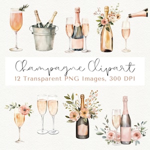 Champagne Clipart, Champagne Bottle Clipart, Champagne Rose Clipart, Wedding Clipart, Celebration Clipart, Party Clipart, Champagne PNG