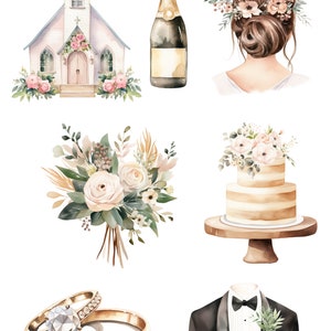 Wedding Timeline Clipart, Watercolor Wedding Clipart, Wedding PNG, Wedding Day Clipart, Clipart Wedding Elements, Wedding Cake Clipart image 3