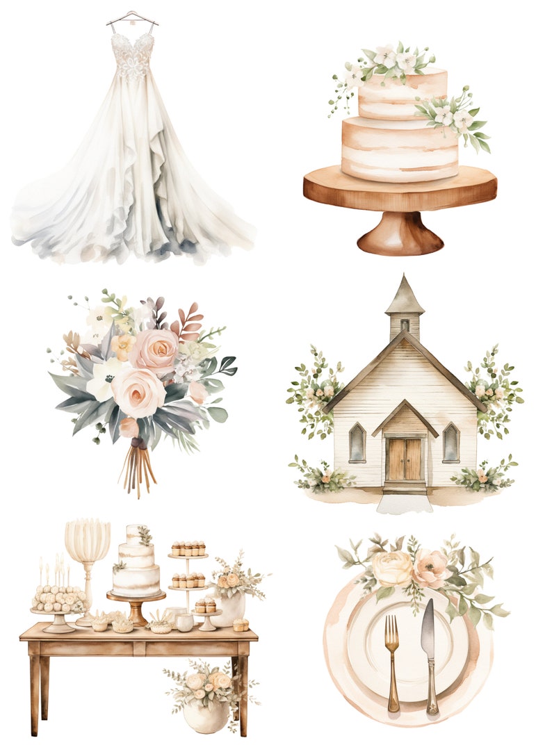 Wedding Timeline Clipart, Watercolor Wedding Clipart, Wedding PNG, Wedding Day Clipart, Clipart Wedding Elements, Wedding Cake Clipart image 4