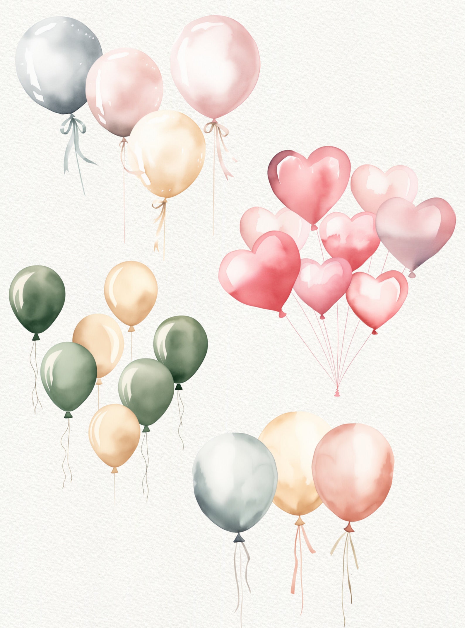 Watercolor Pastel Balloons Clipart: Party PNG Images (digital Download ...