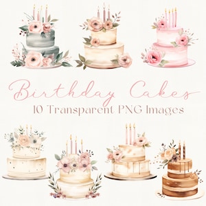 Clipart de bolo de aniversário, clipart de festa, bolo de aniversário em aquarela, clipart de aniversário, bolo PNG, clipart de bolo, clipart de sobremesa, clipart de doces