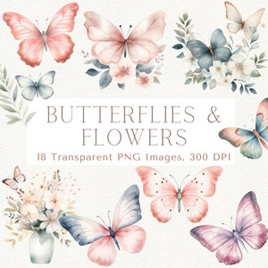 Clipart de borboleta, clipart de borboleta boho, clipart de borboleta PNG, borboleta PNG, borboletas e flores, borboleta rosa, borboletas PNG