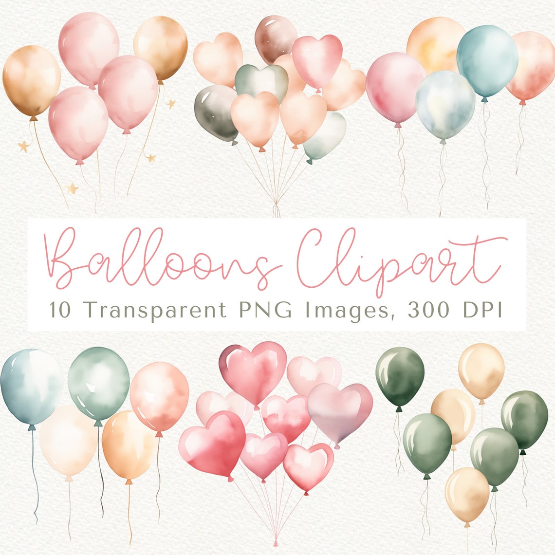 Pastel Balloons Clipart, Watercolor Balloon Clipart, Balloon PNG ...