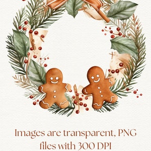 Watercolor Gingerbread Clipart: Christmas Cookie PNG Images (Commercial Use) image 3