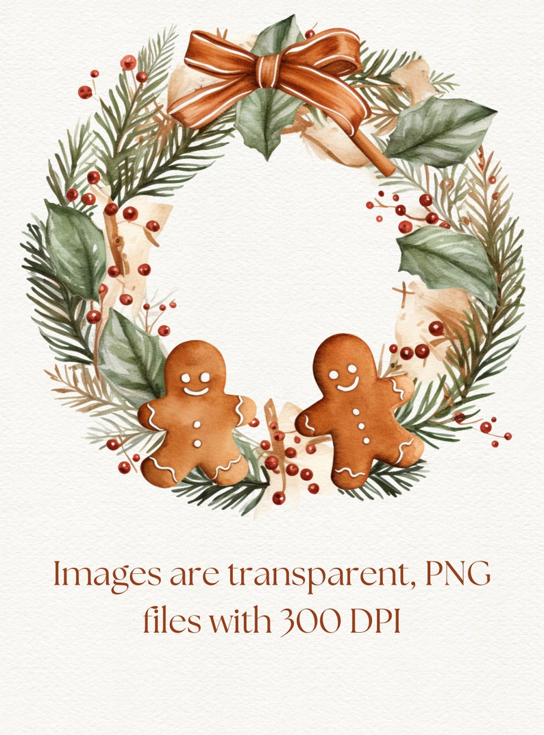 Watercolor Gingerbread Clipart: Christmas Cookie PNG Images (Commercial Use) image 3