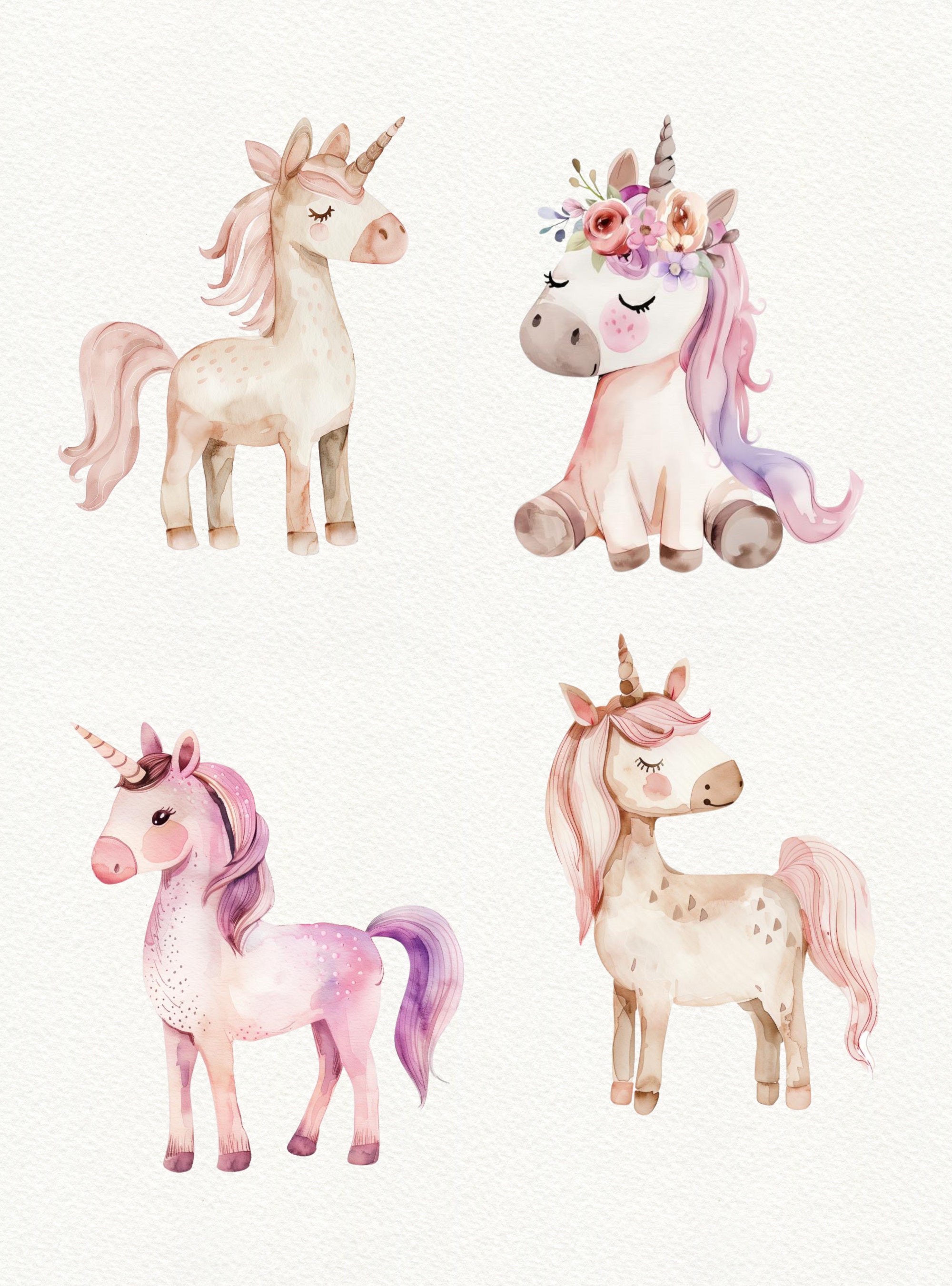 Watercolor Unicorn Clipart: 12 Pink PNG Images (digital Download) - Etsy