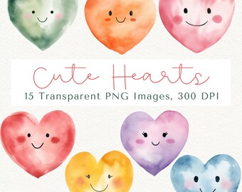 Watercolor Hearts Clipart, Valentine's Day PNG (Digital Download)