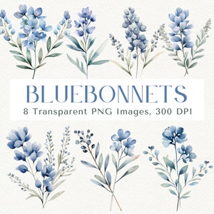 Bluebonnet Clipart: Watercolor Texas Spring Flowers (PNG Digital Download)