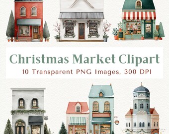 Christmas Market Clipart: Cozy Winter Village Scene (PNG Digital Download)