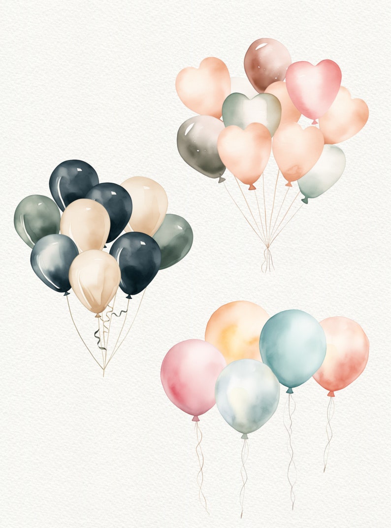 Watercolor Pastel Balloons Clipart: Party PNG Images (digital Download ...