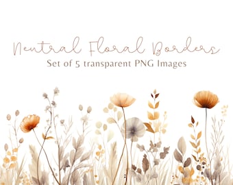Watercolor Floral Border Clipart: Rust & Navy (PNG Digital Download)