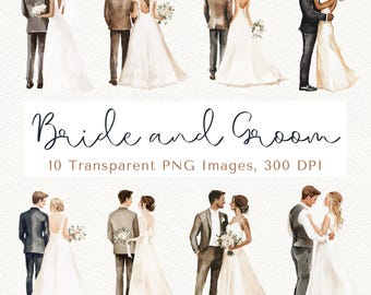 Wedding Clipart: Bride and Groom PNG Images (Digital Download)