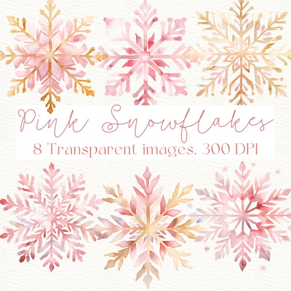 Snowflake Clipart, Pink Snowflake PNG, Gold Snowflake Clipart, Winter Clipart, Snowflakes Clipart, Snowflakes PNG, Pink Christmas Clipart