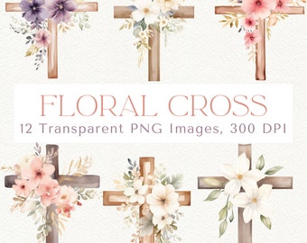 Floral Cross Clipart: Easter PNG Images (Digital Download)
