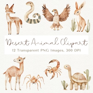 Desert Animal Clipart, Desert Clipart, Camel Clipart, Camel PNG, Boho Desert Clipart, Animal Clipart, Fox Clipart, Snake Clipart, Animal PNG