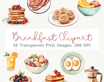 Breakfast Food Clipart: Brunch PNG Images (Digital Download)