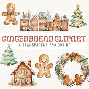 Clipart di pan di zenzero carino, clipart di Natale, casa di pan di zenzero ad acquerello, biscotto di pan di zenzero PNG, uso commerciale di Natale, clipart delle vacanze
