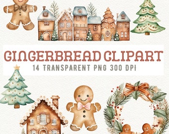 Galletas de jengibre en acuarela: Imágenes PNG de galletas navideñas (uso comercial)