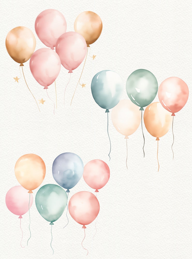 Watercolor Pastel Balloons Clipart: Party PNG Images (digital Download ...