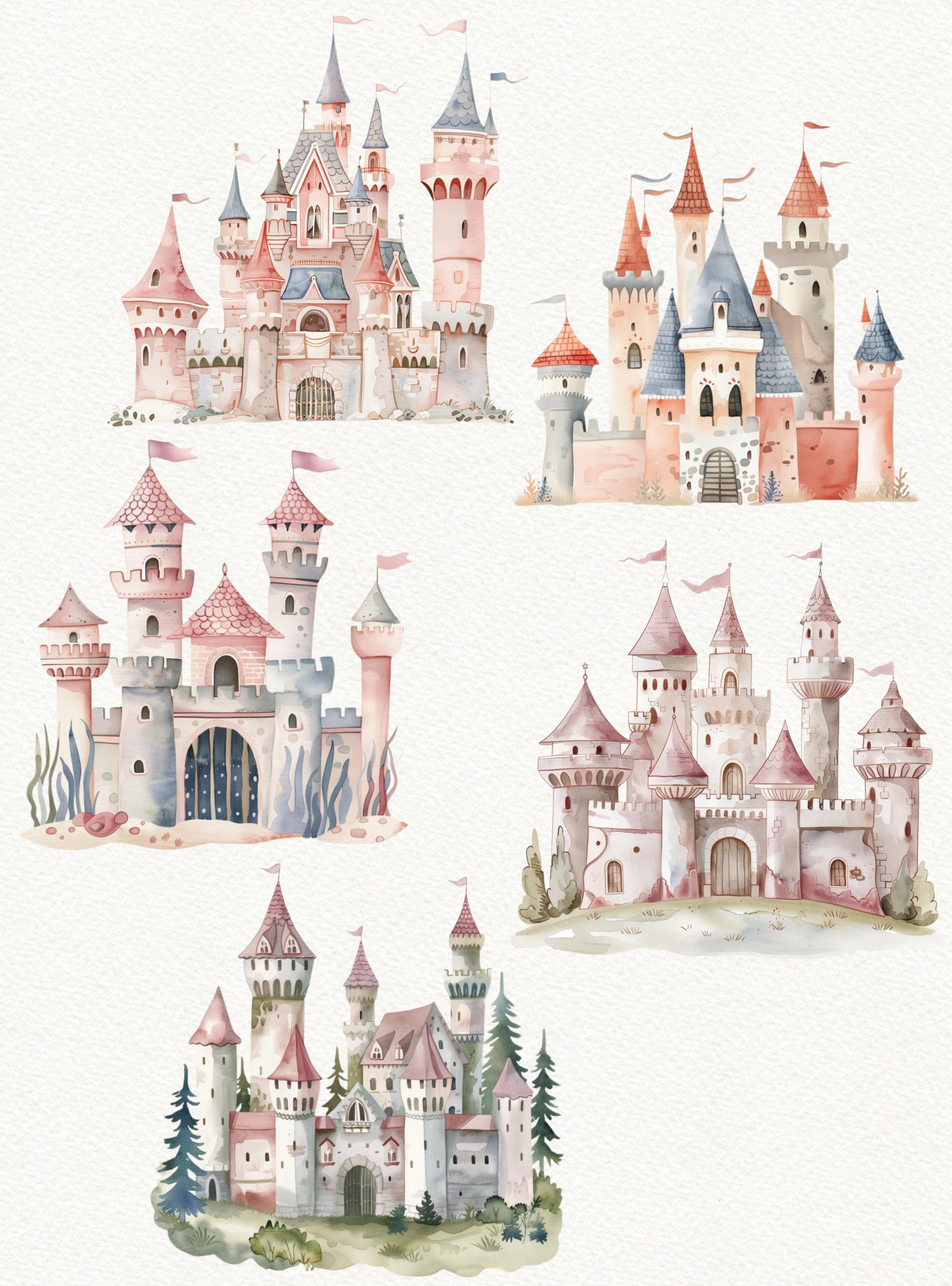 Princess Castle Clipart: Watercolor Fairy Tale PNG Images (digital ...