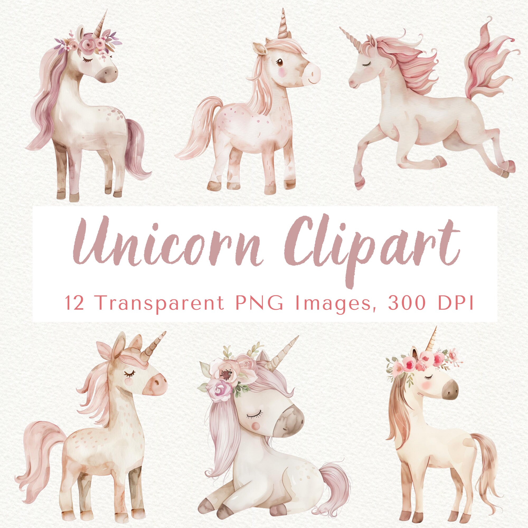 Watercolor Unicorn Clipart: 12 Pink PNG Images (digital Download) - Etsy