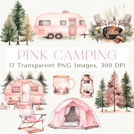 Watercolor Pink Camping Clipart: Girly Campfire PNG Images (digital  Download) - Etsy