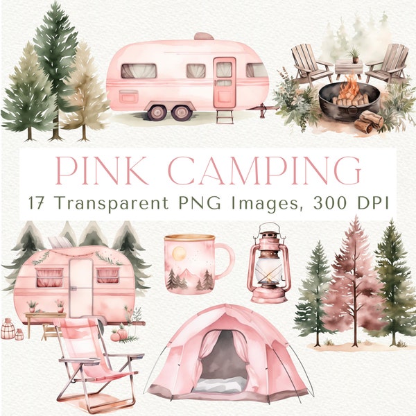 Camping Clipart, Girl Camping Clipart, Campfire PNG, Camper PNG, Outdoors Clipart, Camp Clipart, Girly Camping, Tent Clipart, Glamping PNG