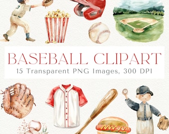 Clipart de béisbol en acuarela: Gráficos deportivos (PNG)