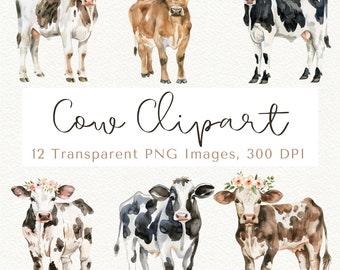 Cute Cow Clipart, Cow Clipart, Cow Watercolor Clipart, Farm Animal Clipart, Cow Clip Art, Farm Animal PNG, Floral Cow Clipart, Cow Graphics