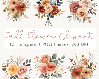 Clipart de flores de otoño: Imágenes PNG florales de otoño (descarga digital)
