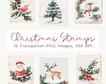 Vintage Christmas Stamp Clipart: Holiday PNG Images (Digital Download)