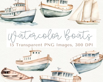 Watercolor Boat Clipart: Nautical PNG Images (Digital Download)