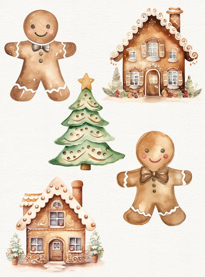 Watercolor Gingerbread Clipart: Christmas Cookie PNG Images (Commercial Use) image 2