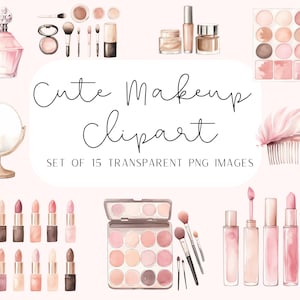 Watercolor Cute Makeup Clipart, Pink Cosmetics Clipart, Fashion Clipart, Beauty Clipart, Watercolor Cosmetics, Beauty Illustrations